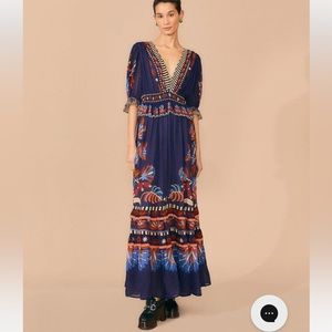 Farm Rio Blue Nature Beauty Short Sleeve Maxi Dress